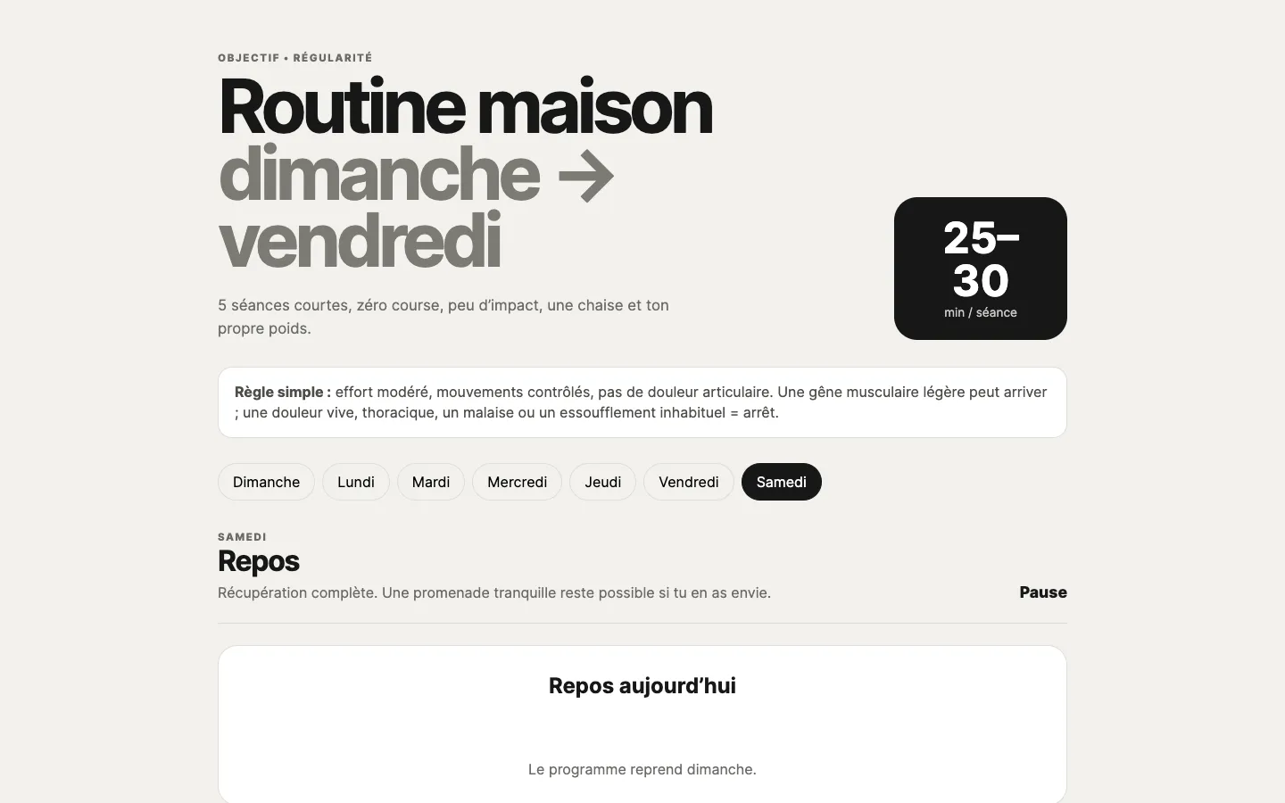 Routine sport : programme de la semaine